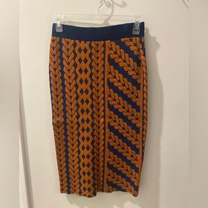 Maeve Orange and Blue Geometric Pencil Skirt